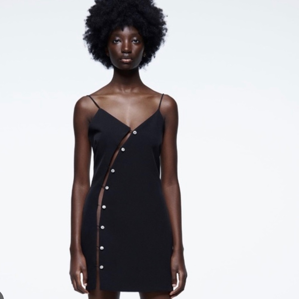 NWT Zara holiday Buttoned mini Dress With Jewel Buttons Black Size Small